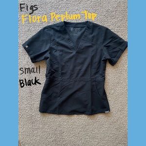 Figs Flores Peplum Scrub Top Sml Black LIMITED Ed!